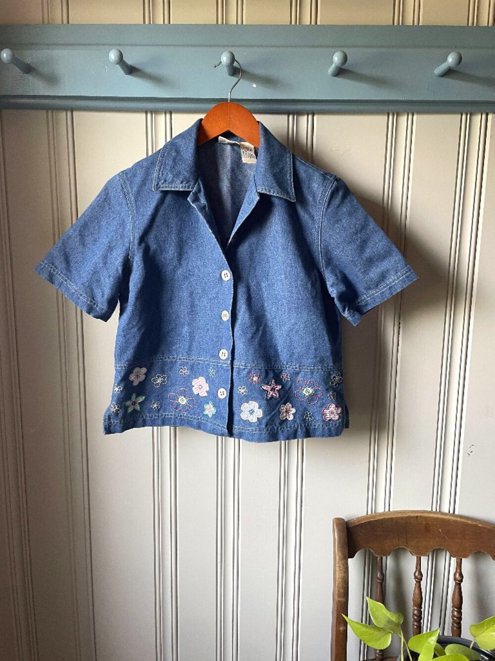 Koret City Blues Petite Embroidered Denim Button Front Shirt | Y2K Cottagecore |